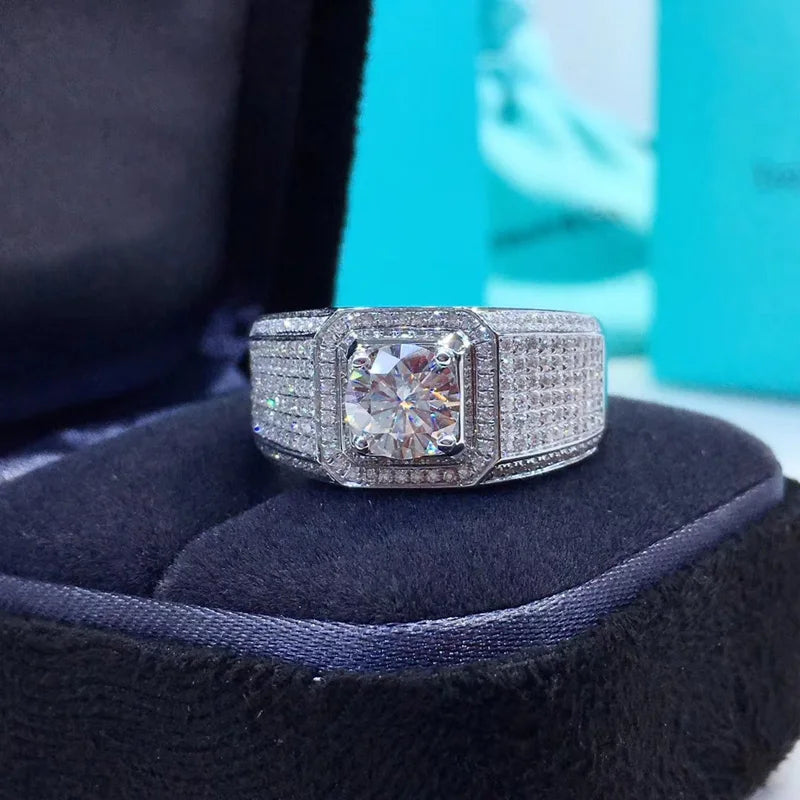 Custom Real Platinum PT950 Ring Men Engagement Anniversary Party Wedding Ring Round Moissanite Diamond Luxury 1 2 3 4 5 Carat