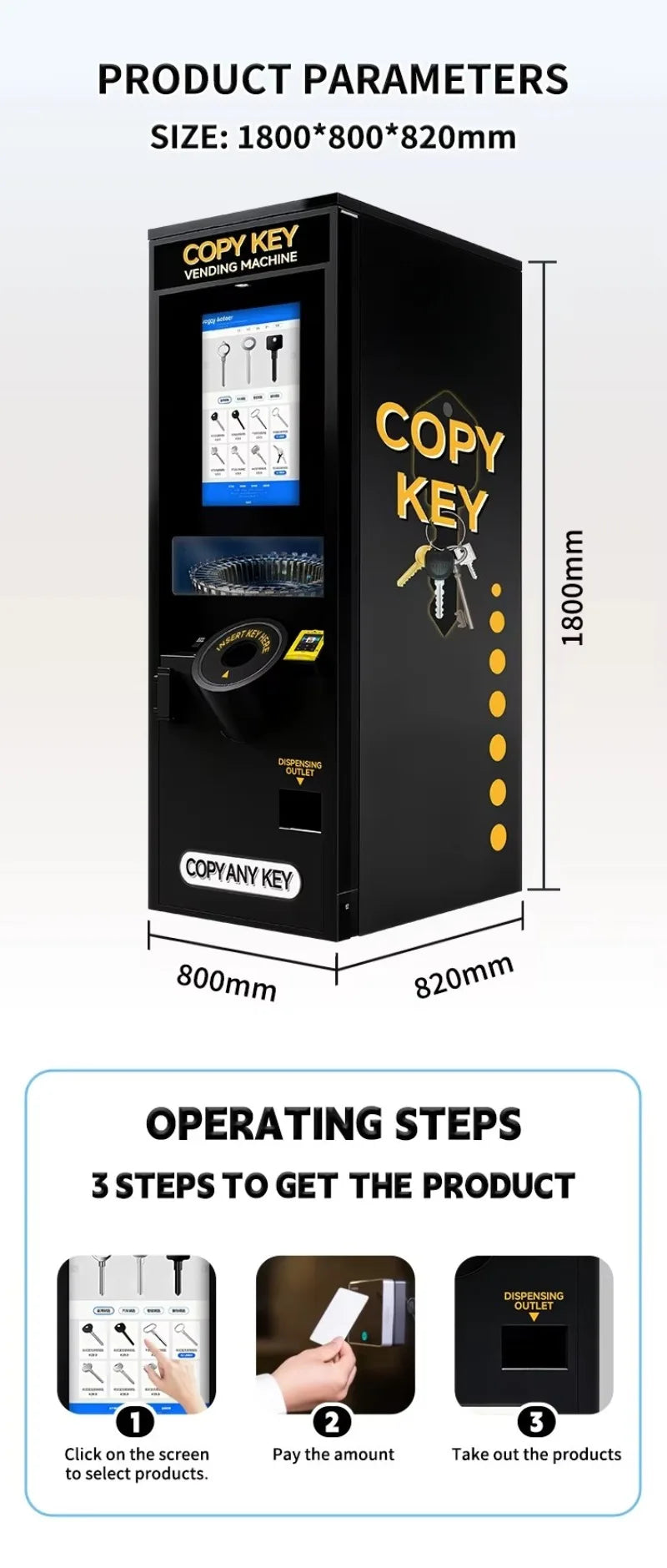 Customized High Profit Key Copying Vending Machine Self Service Touch Screen for Car House and Office Keys Business Opportunity