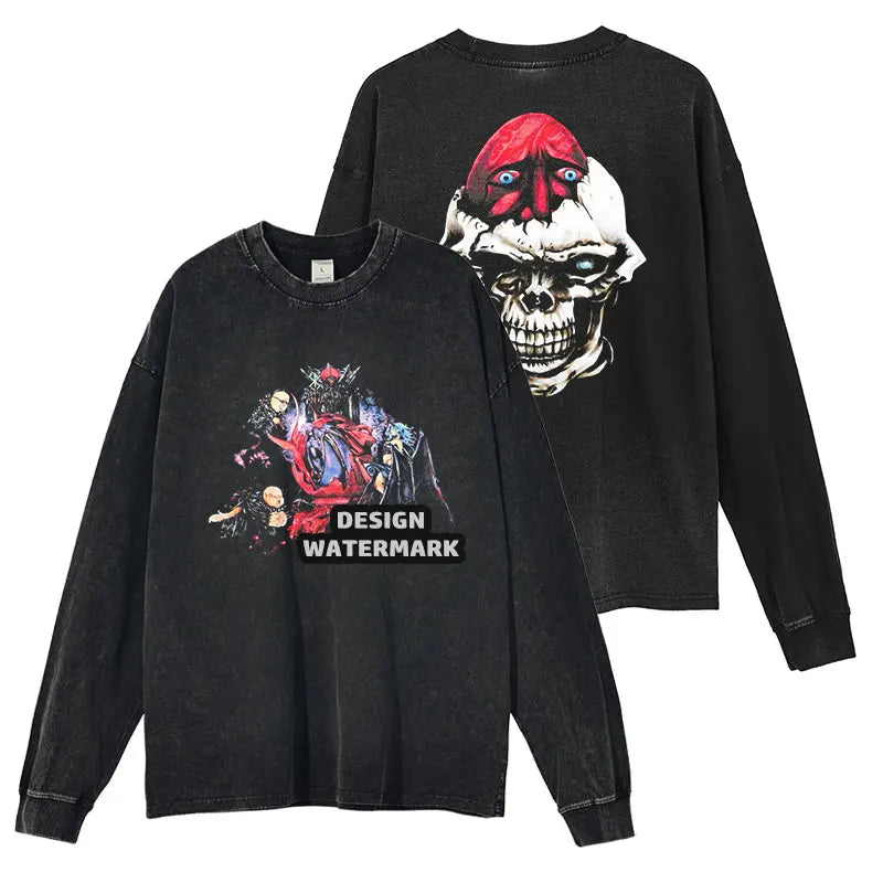Anime Griffith Sweater Oversized Vintage Washed B -Berserk Long Sleeve T Shirt Manga Guts Pullover Zodd Sweatshirts 100% Cotton