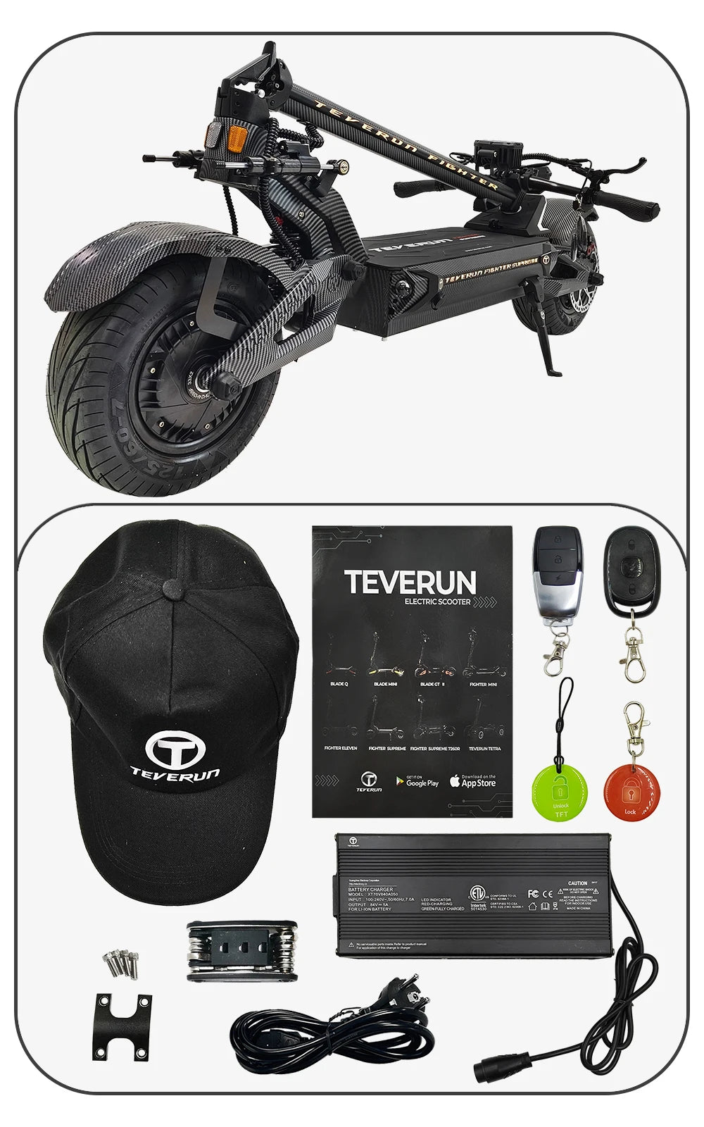 TEVERUN Fighter Supreme+ 7260R V4 2500W*2 Dual Motor 72V 60Ah Battery 4inch Display 4Pistons Brake 13inch Tire Scooter
