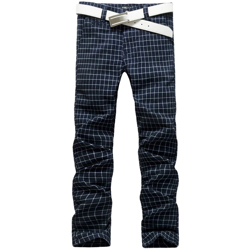 Summer dress pants for men Cotton Casual cargo Pants Man Straight Loose Suit pants Plaid Trousers Male Big size Brand Clothes