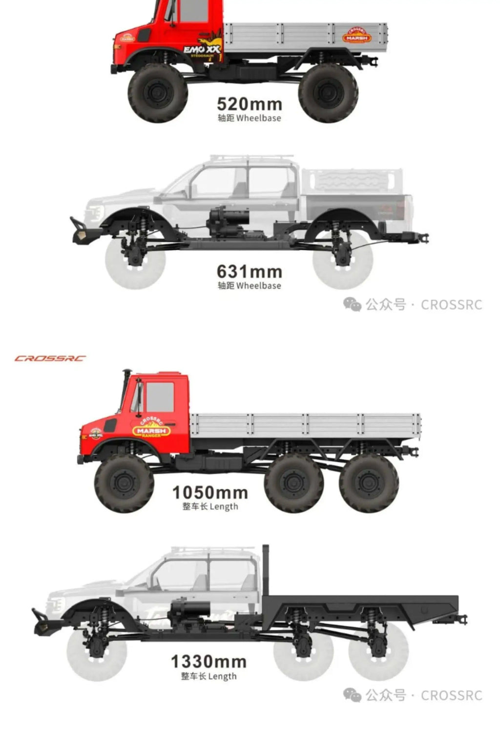 CROSSRC 1/5 Scale EMO XX2 XXL2 Tarbosaurus Remote Control Electric Off Road Climbing Pickup Truck All Terrain RC Hobby Vehicle