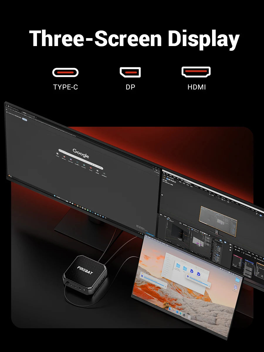 FIREBAT A6 Mini PC AMD Ryzen 7 7735HS LPDDR5 16GB RAM M.2 PCIe 512GB SSD WiFi 6 BT 5.2 2500M LAN Windows 11 Desktop Computer