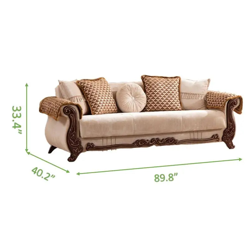Beige Chenille Upholstered 2-Piece Living Room Set with Wood Frame