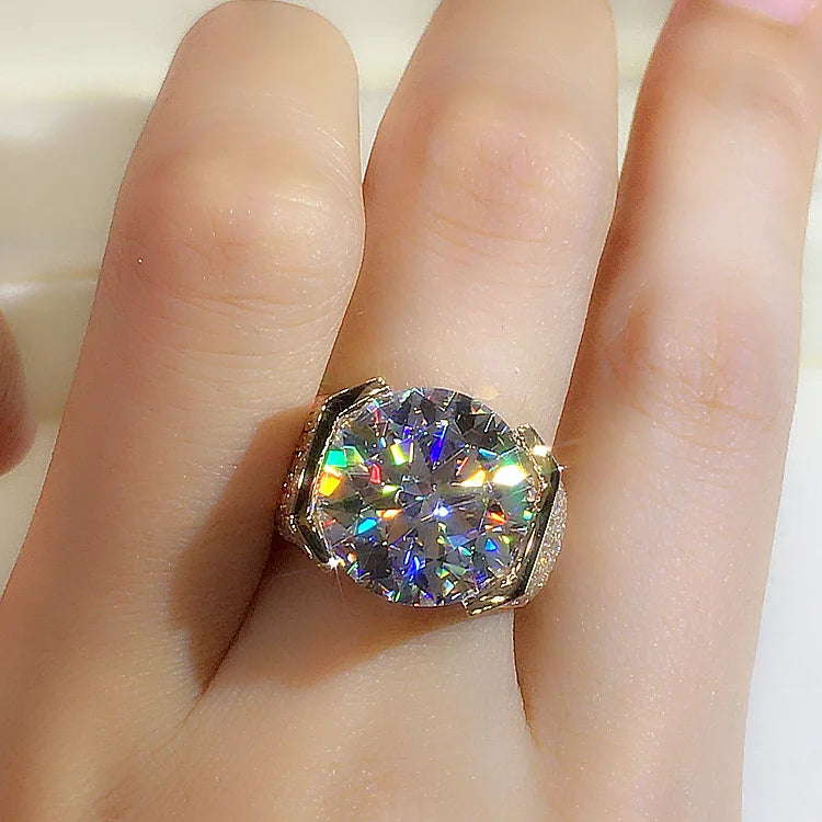 Custom Real 9K Yellow Gold Ring Men Engagement Anniversary Party Wedding Ring Round Moissanite Diamond Luxury 6 7 8 9 10 Carat
