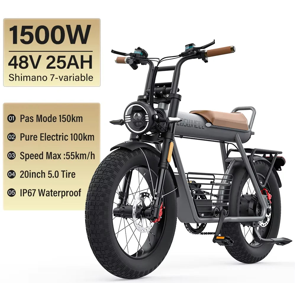 Motor Electric Bicycle 48V 25AH Battery Max Speed 55 MPH Electric Bike E-Bike Electric Motorcycle