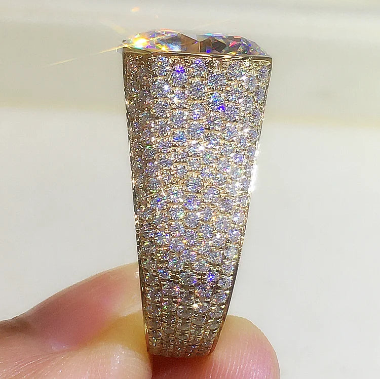 Custom Real 9K Yellow Gold Ring Men Engagement Anniversary Party Wedding Ring Round Moissanite Diamond Luxury 6 7 8 9 10 Carat