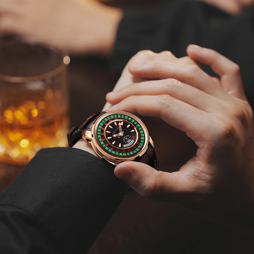 Lucky Harvey Player Series Mechanical Watches for Men European Roulette Game Dial Automatic Movement Funny Design Party Watch
