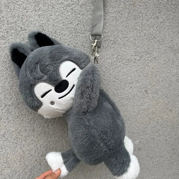 K-POP Beige Dog Plush Kawaii SKZOO Stuffed Animals Doll, Crossbody Bag for Girls Kids Fans Birthday Present