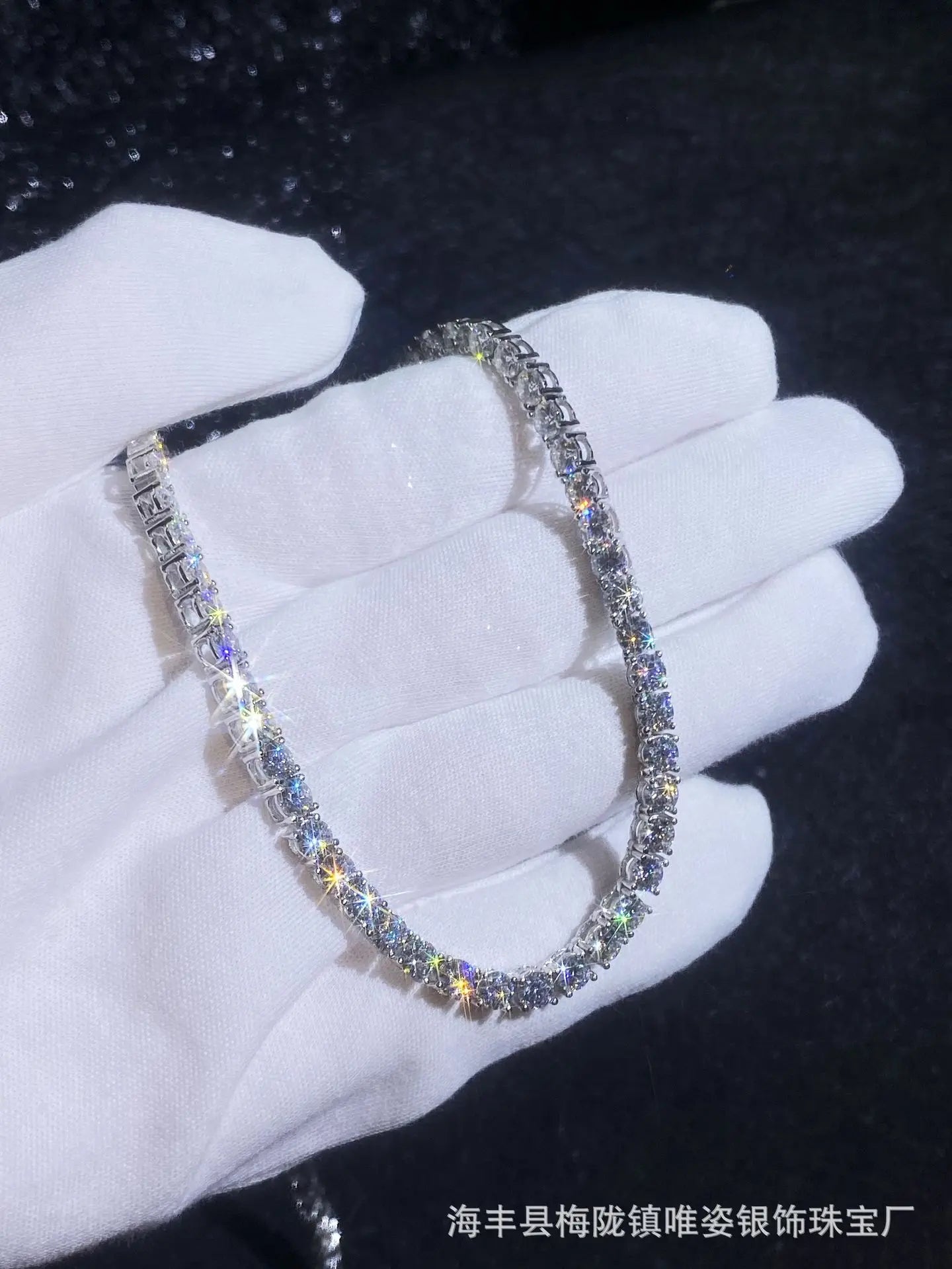 Bulk High-End Hip-Hop Necklace, PT950 Platinum Moissanite Tennis Style, Unisex Aesthetic Luxury Jewelry