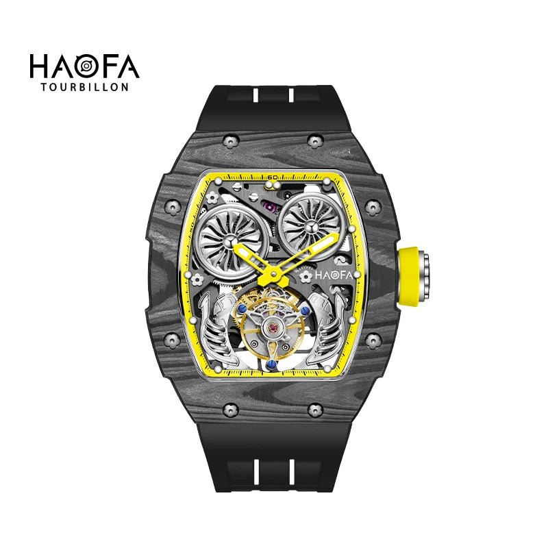 Haofa Double-Spring Drive Flying Automatic Tourbillon Man Watch Mechanical Tourbillon Carbon Fiber Men's Watch Skeleton 1922