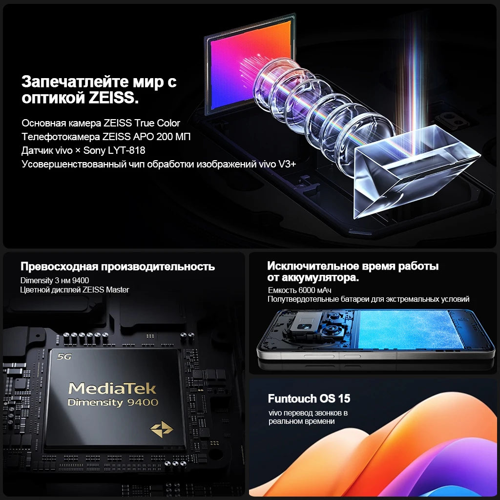 VIVO X200 Pro Chinese Version 5G Dimensity 9400 CPU 6.78 inch AMOLED 120HZ Screen 6000mAh 90W Flash Charger OTA NFC 50MP camera