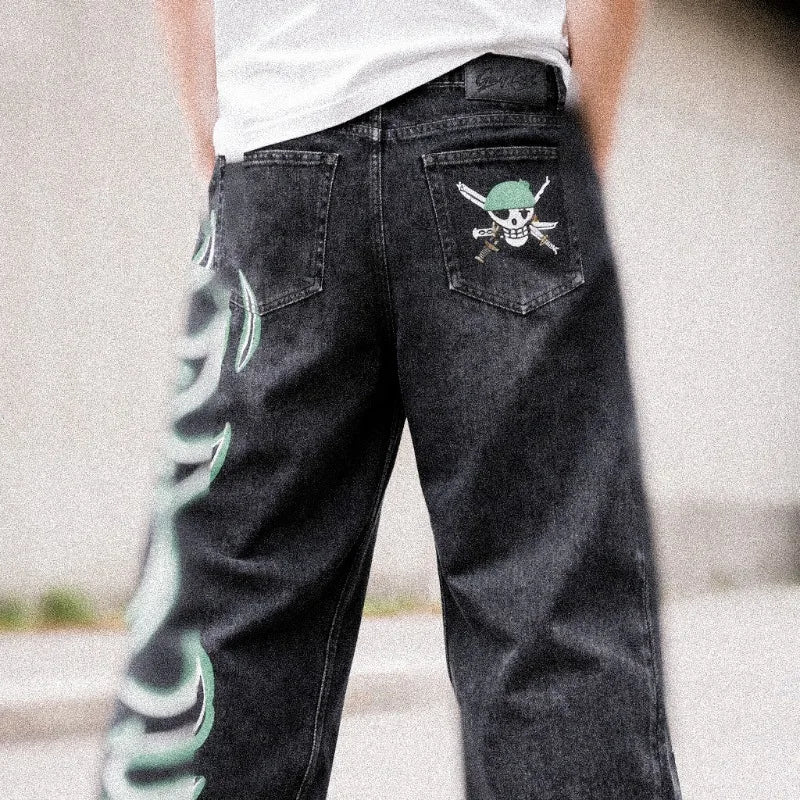 Anime Graphic Wide Leg Jeans Men Streetwear Hip Hop Baggy Denim Pants Harajuku Y2K Loose Straight Trousers Women Unisex Print