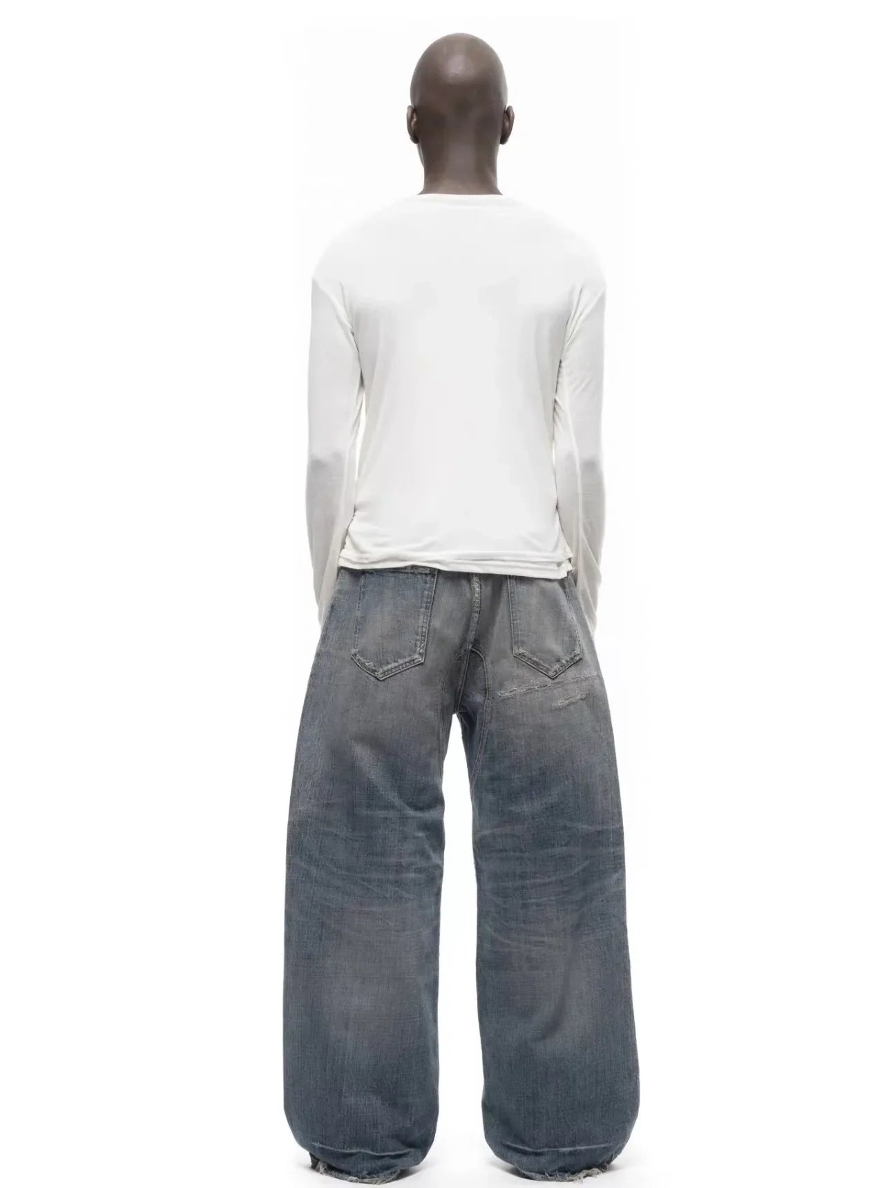 No faith studios washed pussy whiskers made old handmade ripped loose wide legs light blue jeans