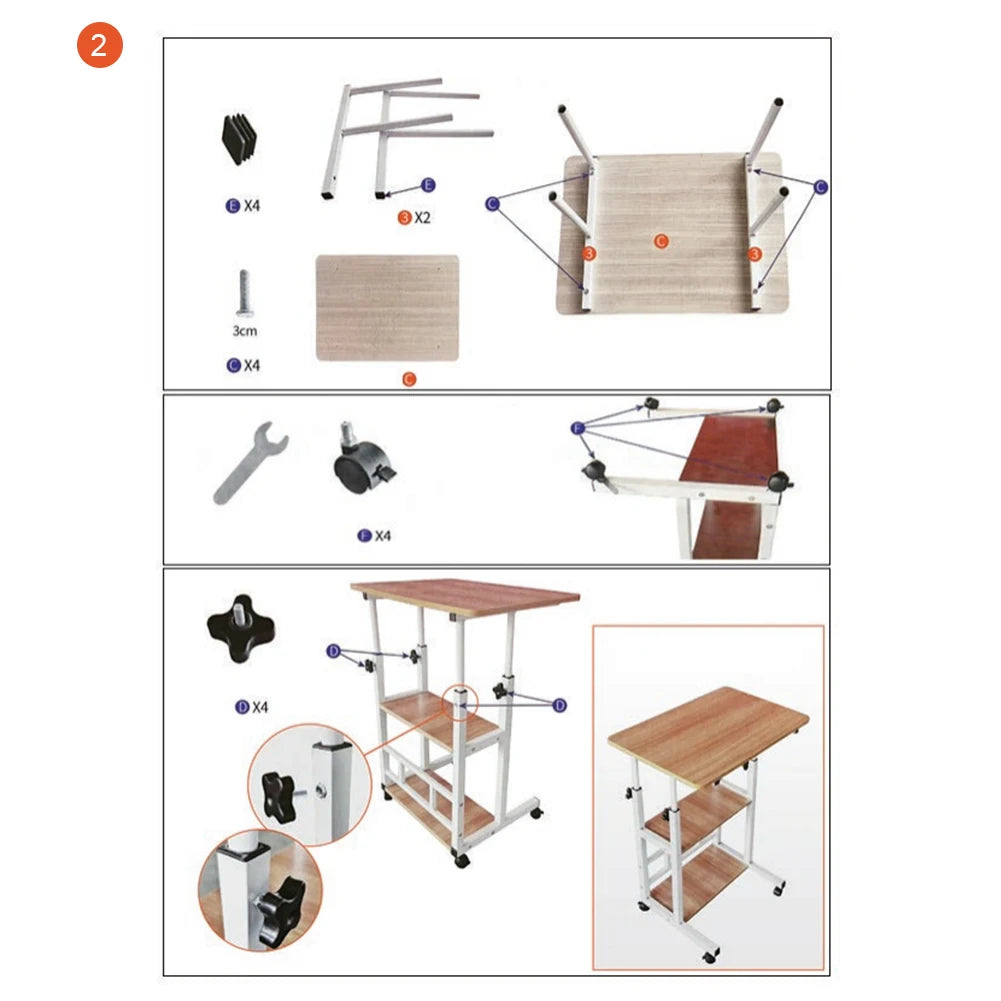 Multi-Layer Standing Desk Height Adjustable Wooden Computer Desk Workstation Work Table Bedside Table for Home Office