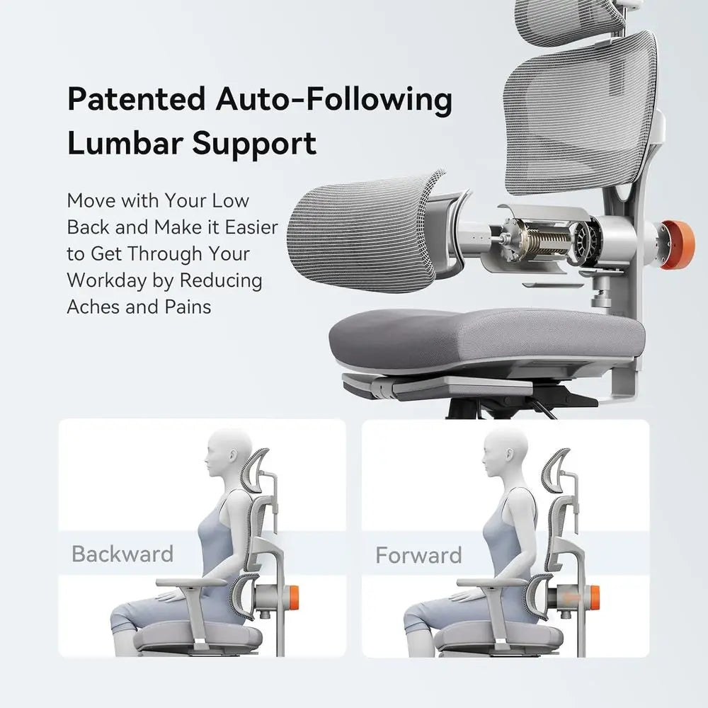 Ergonomic Home Office Chair for Big and Tall, Auto-Adjusting Lumbar Support, Adjustable Seat and Height, with Footrest, Gray