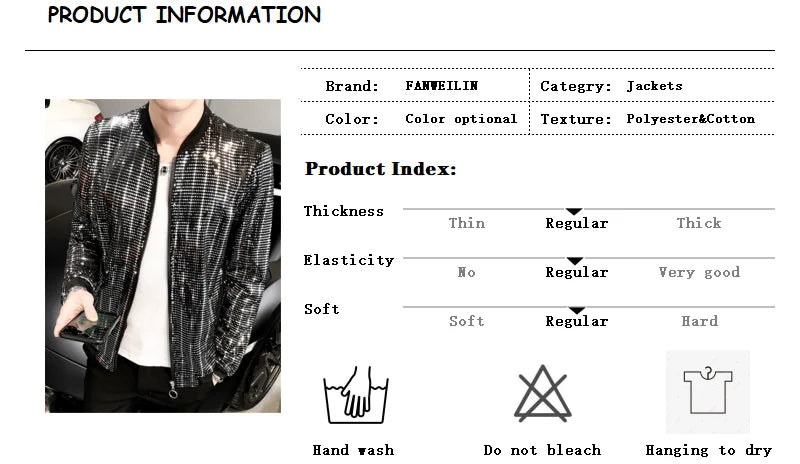 Y2K Men's Streetwear Night Club Stage Thin Motorcycle Jackets Fashion Men Hip Hop Sequined Bombers Jacket Coat Fashion Clothing