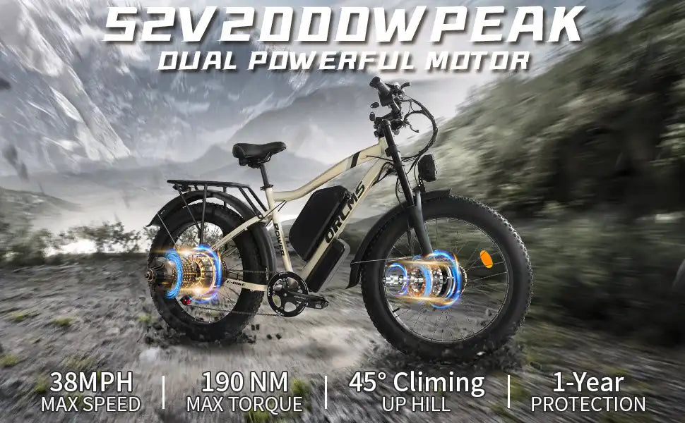 Dual Motor ELECTRIC BIKE 3000W 52V 25AH UP TO 37MPH E-bike 24" Fat Tire 7 SPEED