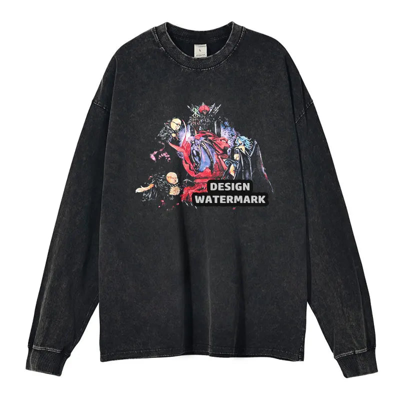 Anime Griffith Sweater Oversized Vintage Washed B -Berserk Long Sleeve T Shirt Manga Guts Pullover Zodd Sweatshirts 100% Cotton