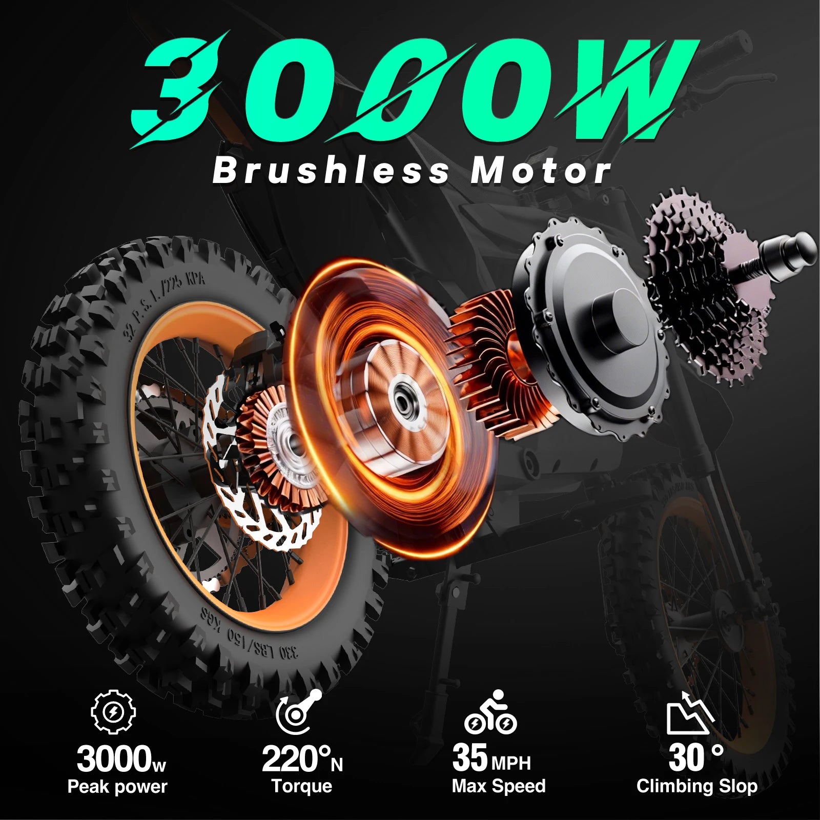 Pazolle Electric Motorcycle 3000W 48V30AH Hydraulic Brakes Electric Dirt Bike for Adults All-Terrain Tires E-Bike 1Year Warranty
