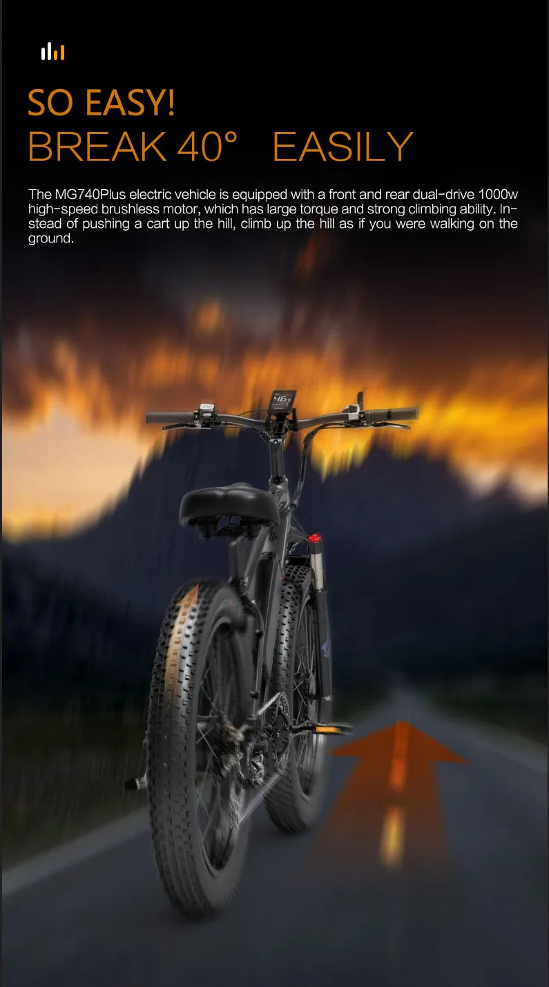 2000W LANKELEISI MG740PLUS Electric Bike 26" 48V 20AH Dual Motor Mountain E-bike