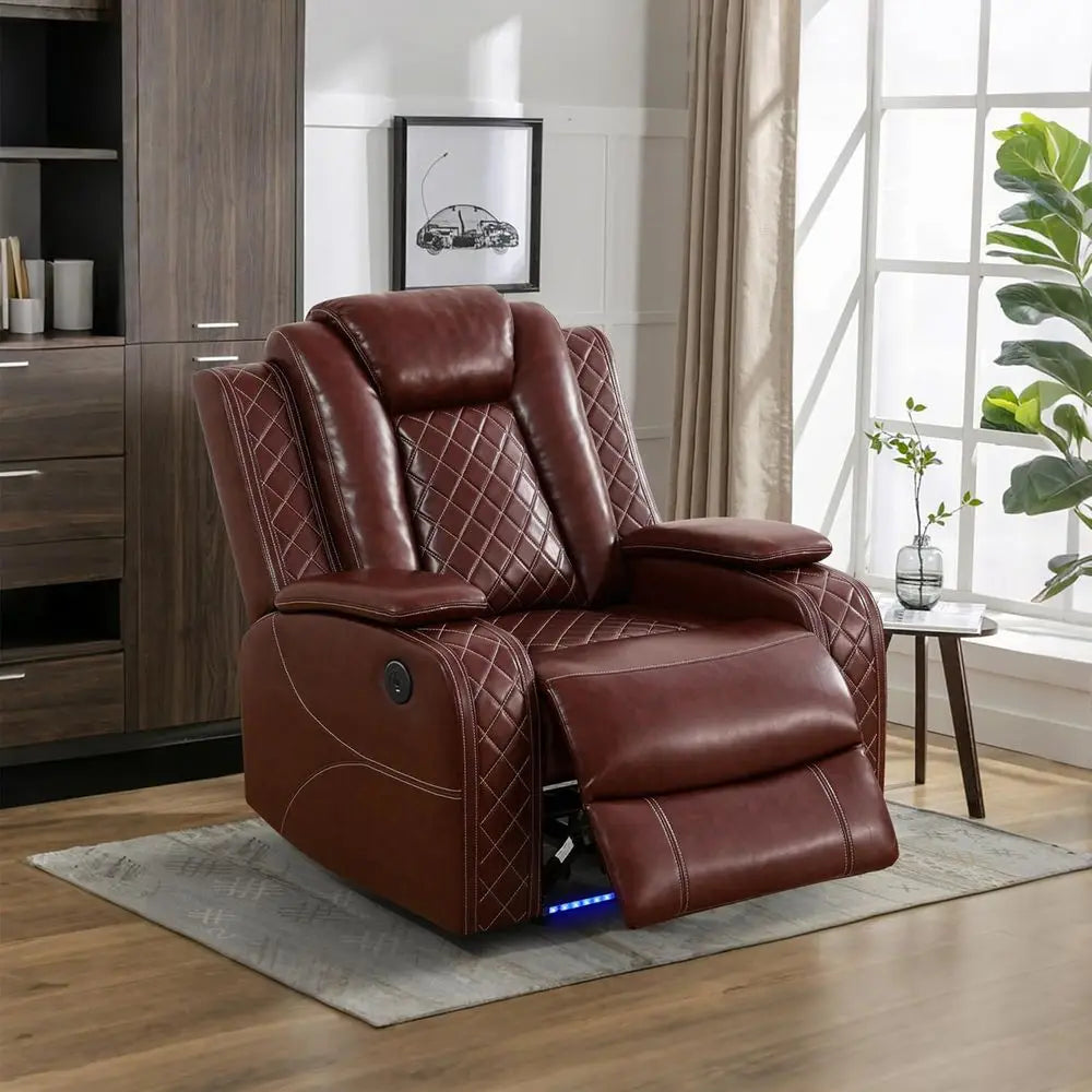 Leather Power Reclining Sectional Sofa with LED, Storage, Cup Holders, and USB Ports