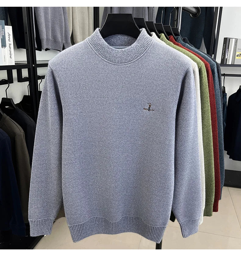 High end brand men's round neck sweater letters cartoon embroidery comfort casual knitted pullover fashion luxurious golf top