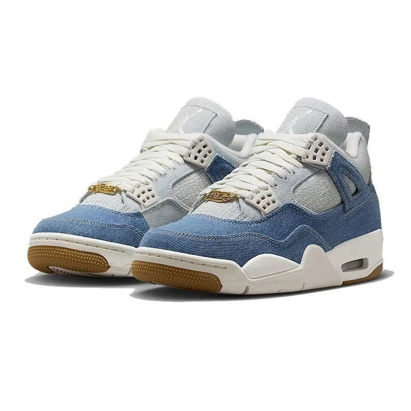 Nike Jordan Air Jordan 4 Fashion Denim Design Comfortable Mid-Top Retro Basketball Shoes Women's White Blue IB6716-100