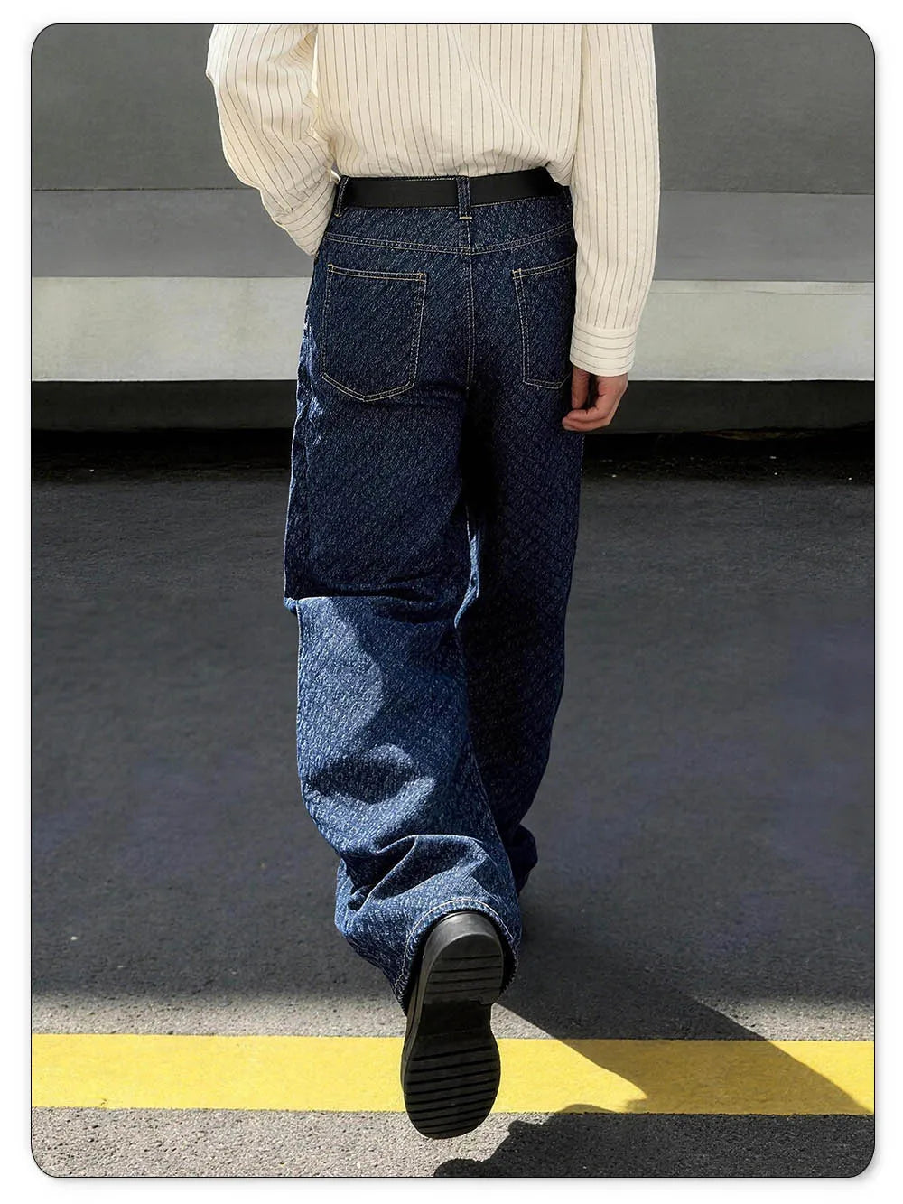 LIYS Trendy Japanese-Korean Jacquard Blue Baggy Straight Leg Jeans American Retro Daily Casual  Wide-leg Denim Pants Unisex