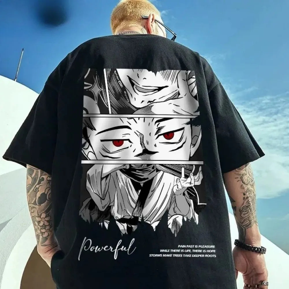 Trendy men's summer new personalized cartoon print breathable and comfortable round neck T-shirt outdoor high street top