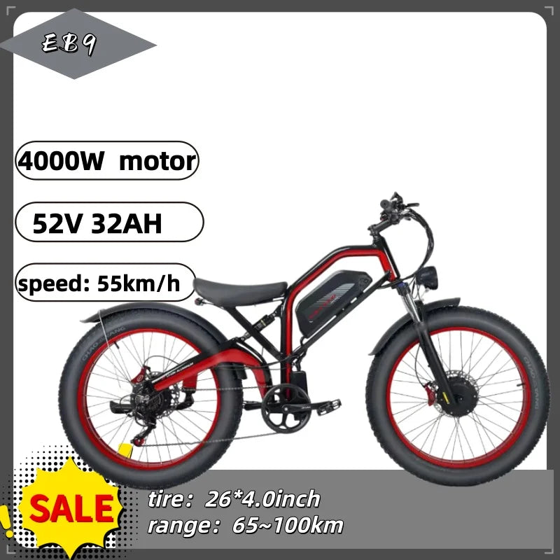 Electric bicycle 4000w motor 52v32ah battery 65km/h Electric bike 26 inch shock absorption mountain off-road mountain E-bike