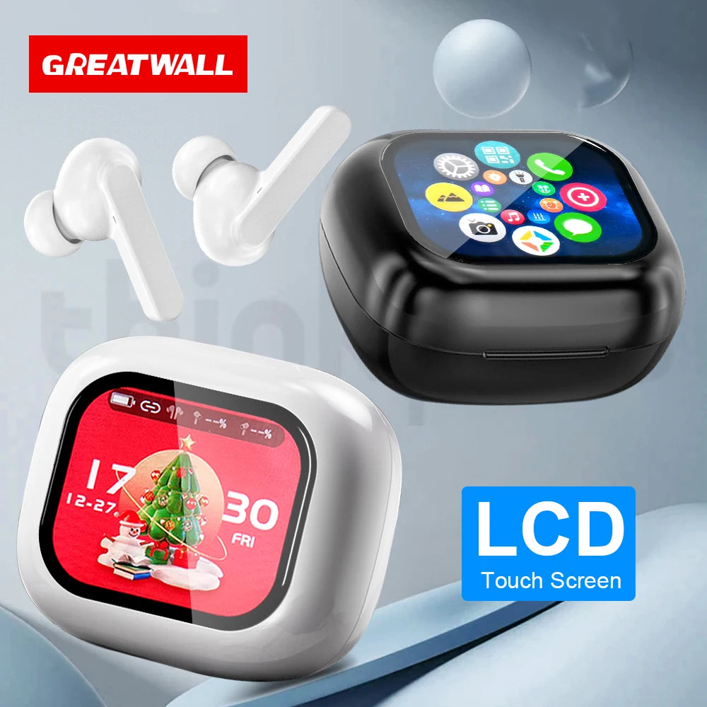 Original GREATWALL TWS Wireless Bluetooth Earphones Earbuds Smart LCD Touch Screen HiFi Stereo Sound Headphones HD Call With APP