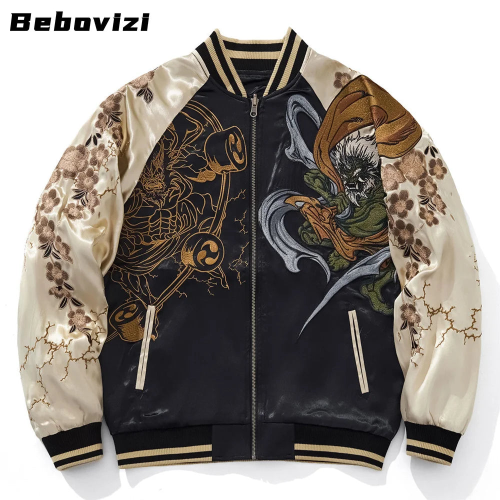 Japanese Anime Demon Embroidered Zipper Jacket Autumn Streetwear Hip Hop Men's Harajuku Baseball Coat Clothing