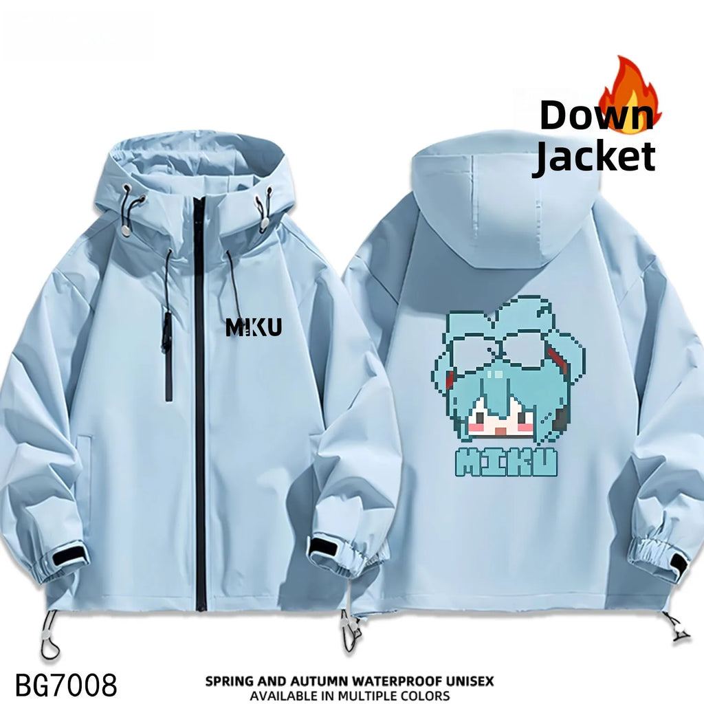 Future Miku Student Cosplay Hooded down Jaet Outdoor Casual Windproof Thiened Autumn Winter Polyester Fiber Zipper Closure