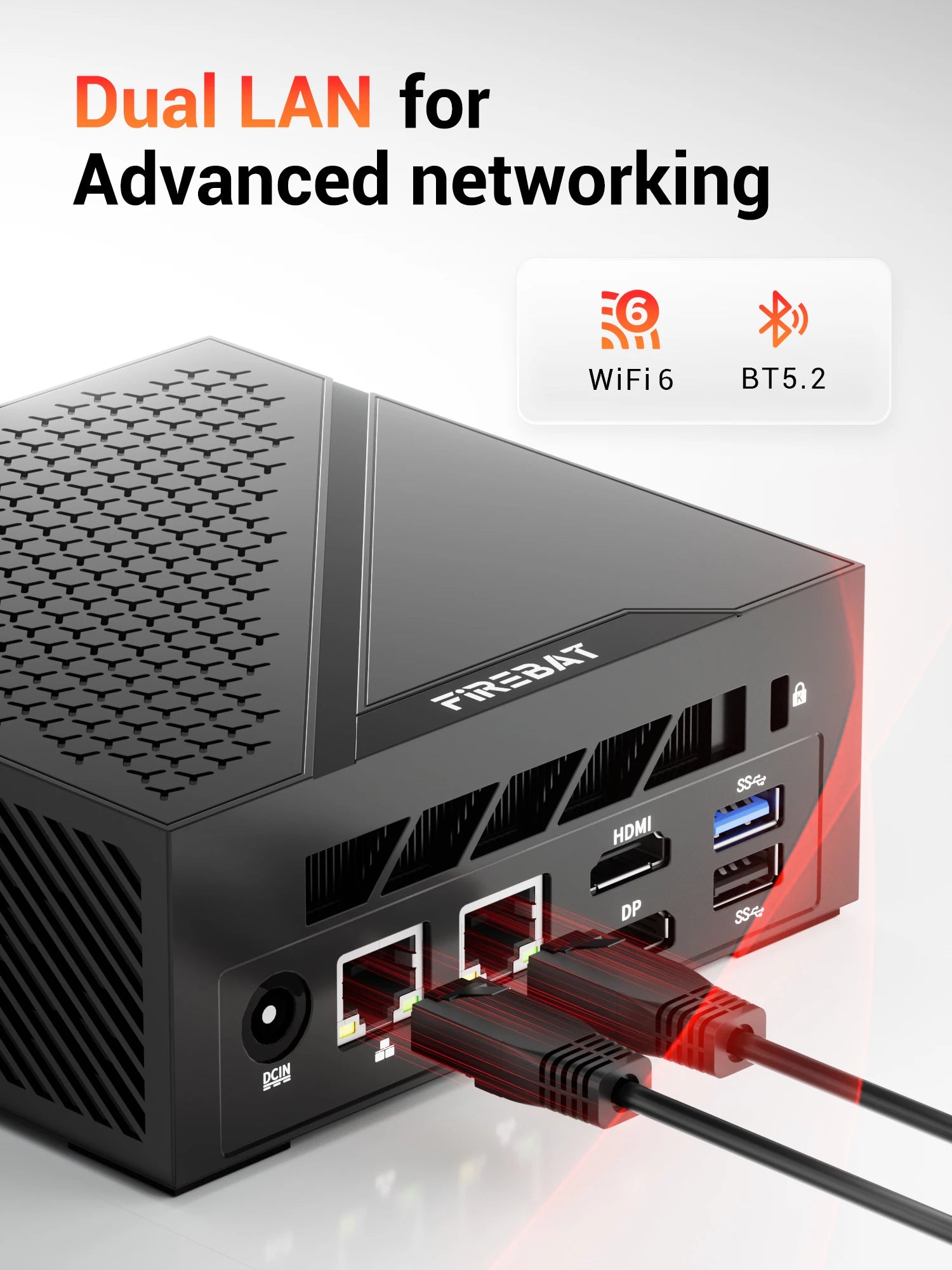 FIREBET AM02 Mini PC 6600H CPU 6C/12T UP TO 4.5GHz 16GB LPDDR5 RAM 512GB SSD Windows 11 2*RJ45 WIFI6 BT5.2 Gaming Computer
