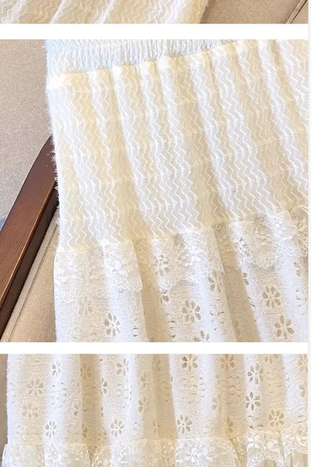 Lace Skirts Women French Style Ankle-length High Elastic Waist Hollow Out Patchwork New Loose Slim Korean  A-line Sweet Fit