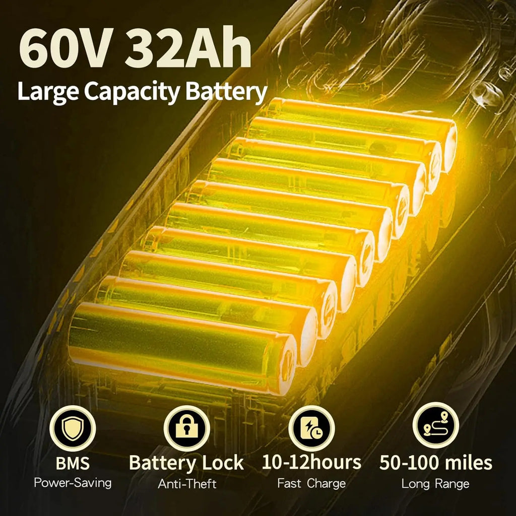 5000w Dual Motor Electric Bicycles, 60V Battery E-Bike with 45 MiIe P-Hour Electric Bike for Adults, 26 Fat Tire Hunting Ebike f