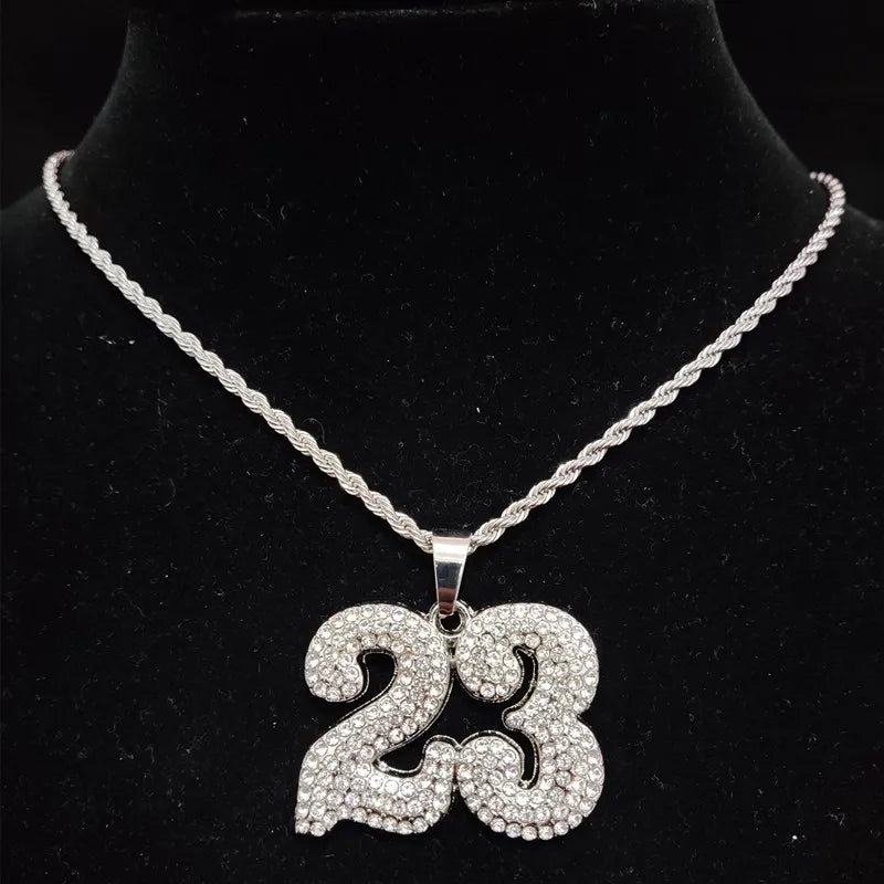 Men Women Hip Hop Number 23 Pendant Necklace With 13mm Crystal Cuban Chain HipHop Iced Out Bling Necklaces Fashion Charm Jewelry