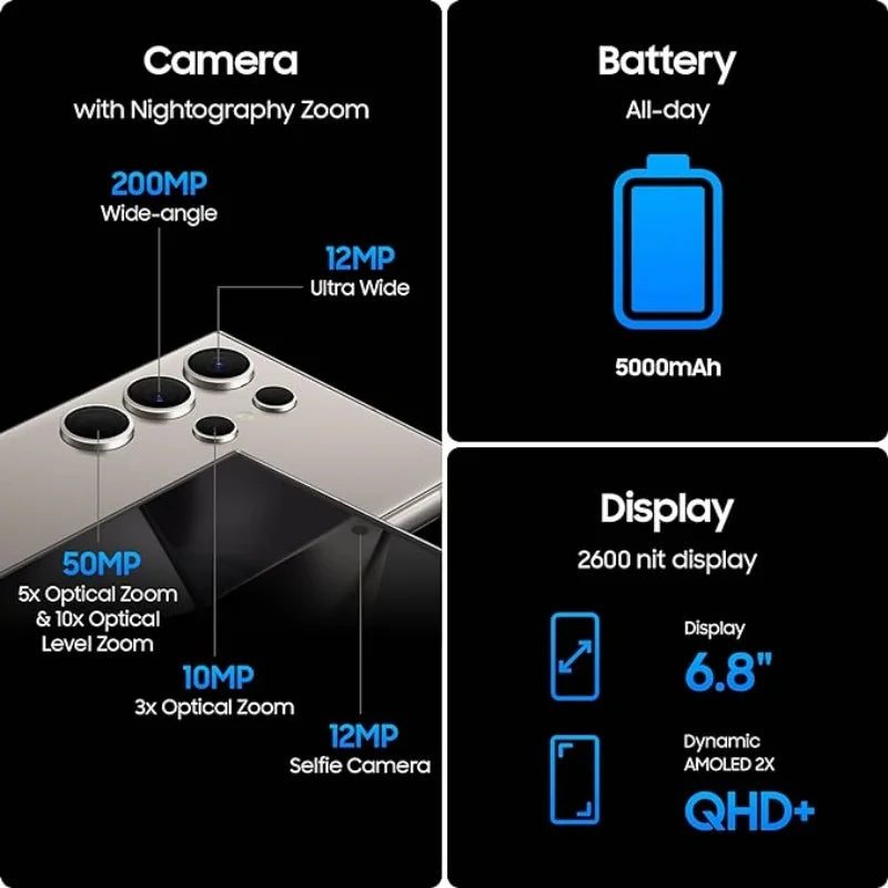 Samsung Galaxy S24 Ultra 5G S928U1 6.8" 12GB RAM 256/512GB ROM Snapdragon NFC S Pen Octa Core Original Unlocked AI Mobile Phone
