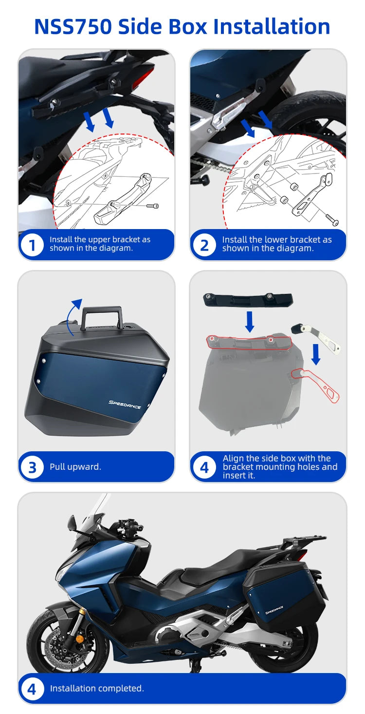 Suitable for Honda Forza 750, motorcycle side cases, quick-release & quick-install, OEM mold, no-drill & damage-free installatio