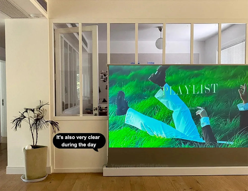 72-120 Inch Motorized Fresnel ALR Floor Rising Projector Screen Ambient Light Rejecting for Normal Throw Projector 3D 8K Image