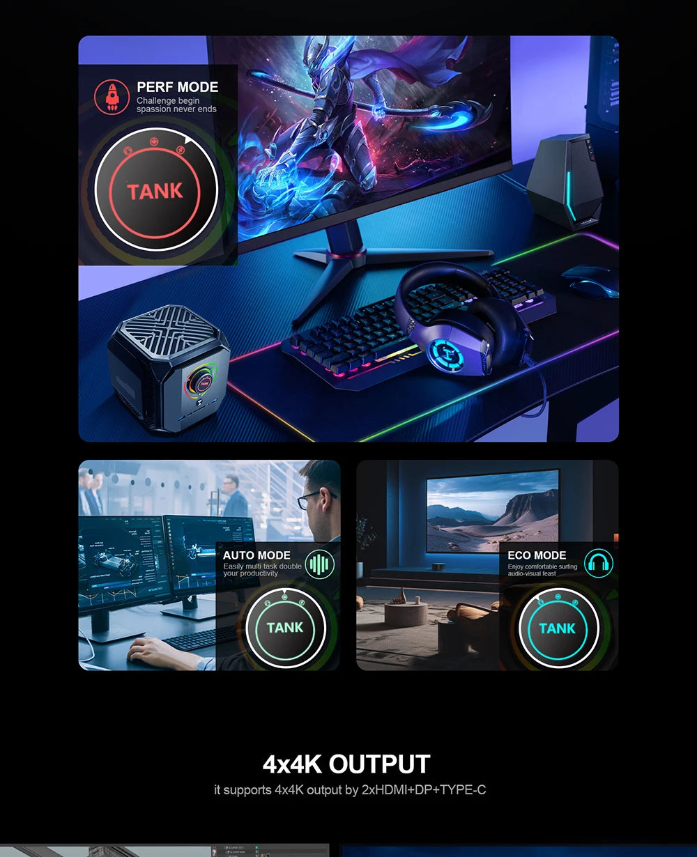 TANK Gaming Mini PC Nvidia RTX3070 16G lntel Core I7 12700H Office Dedicated Desktop Computer PCIE 4.0 Wifi 6 BT5.0 RTX3060 12G