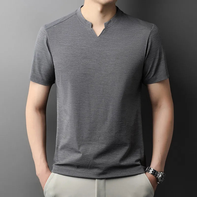 Korean Men's Short Sleeve V-Neck T-Shirt Solid Color Casual Fashion Comfortable Summer Versatile Solid Top