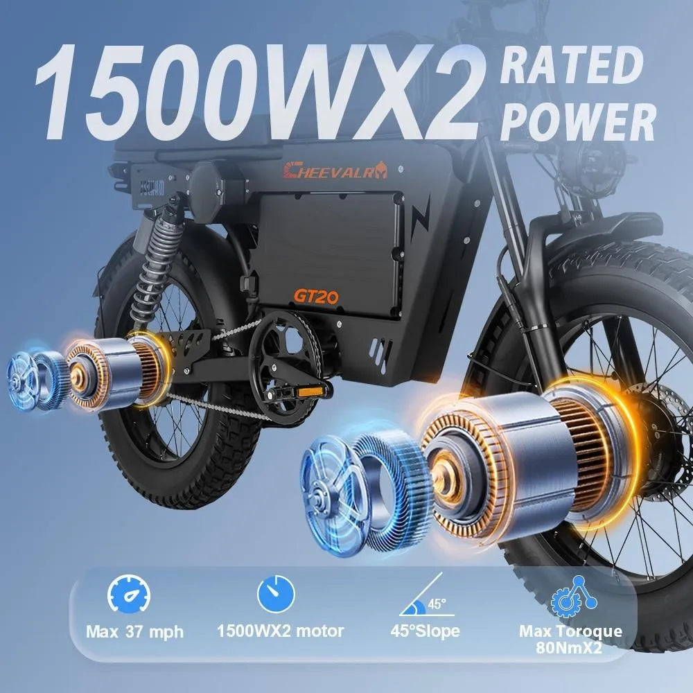 6000W 20inch Fat Tire Electric Motorbike Off Road 60V 43AH E-bike CHEEVALRY GT20