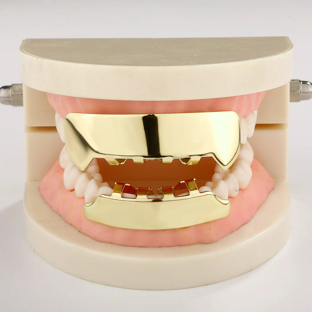 TOPGRILLZ Cyberpunk Square Glossy Tooth Grillz Braces Hip Hop Trapezoid 6 Top&6 Bottom Teeth Caps For Women Men Rapper Jewelry