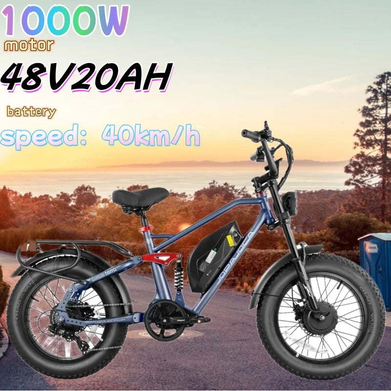 Electric bicycle 1000W motor 48V 20AH lithium battery Electric bike 20 inch tire full suspension system Urban commuting e-bike