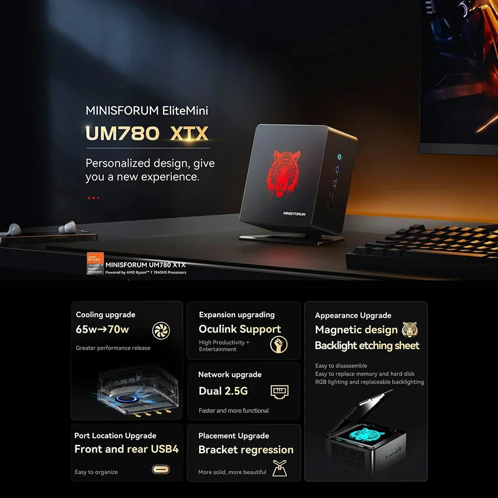 MINISFORUM UM890 UM880  UM790 Pro XTX Gaming PC Ryzen 9 7940HS 8945HS 2*DDR5 5600MHz 2*PCIE WiFi6 Win11 Desktop Computer Mini PC