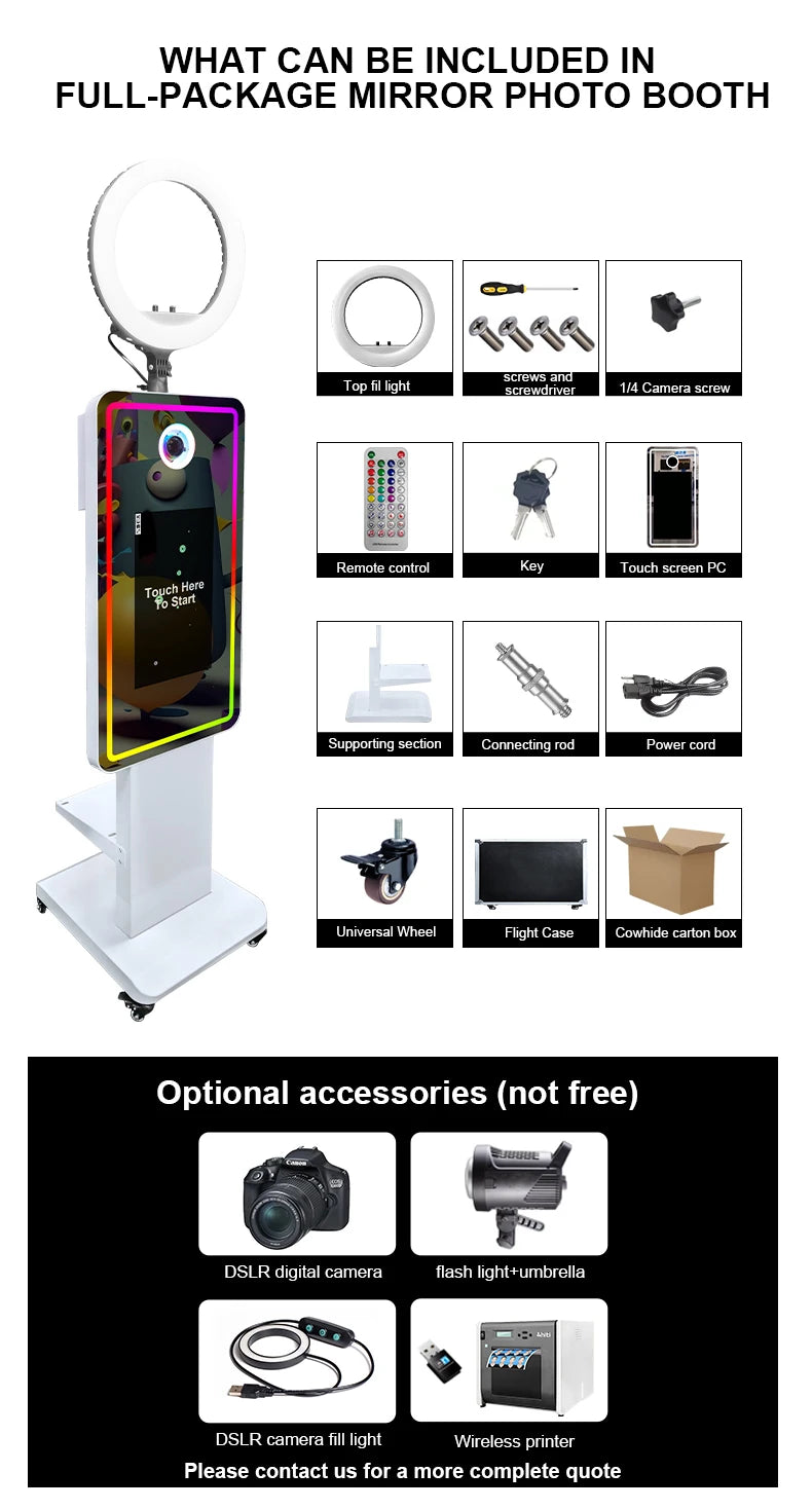 Magic Mirror Photobooth Machine LCD Touch Screen Wedding Party DSLR Selfie Photo Booth with Free Software