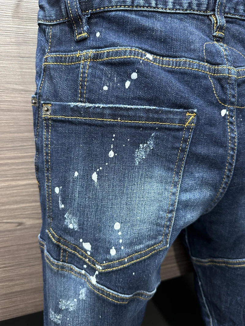 New Design Fashion BRAND D2 dsq Men Jeans Denim Pants Hole Slim Pencil Trousers Blue Skinny Biker DSQ2 JENAS For Men