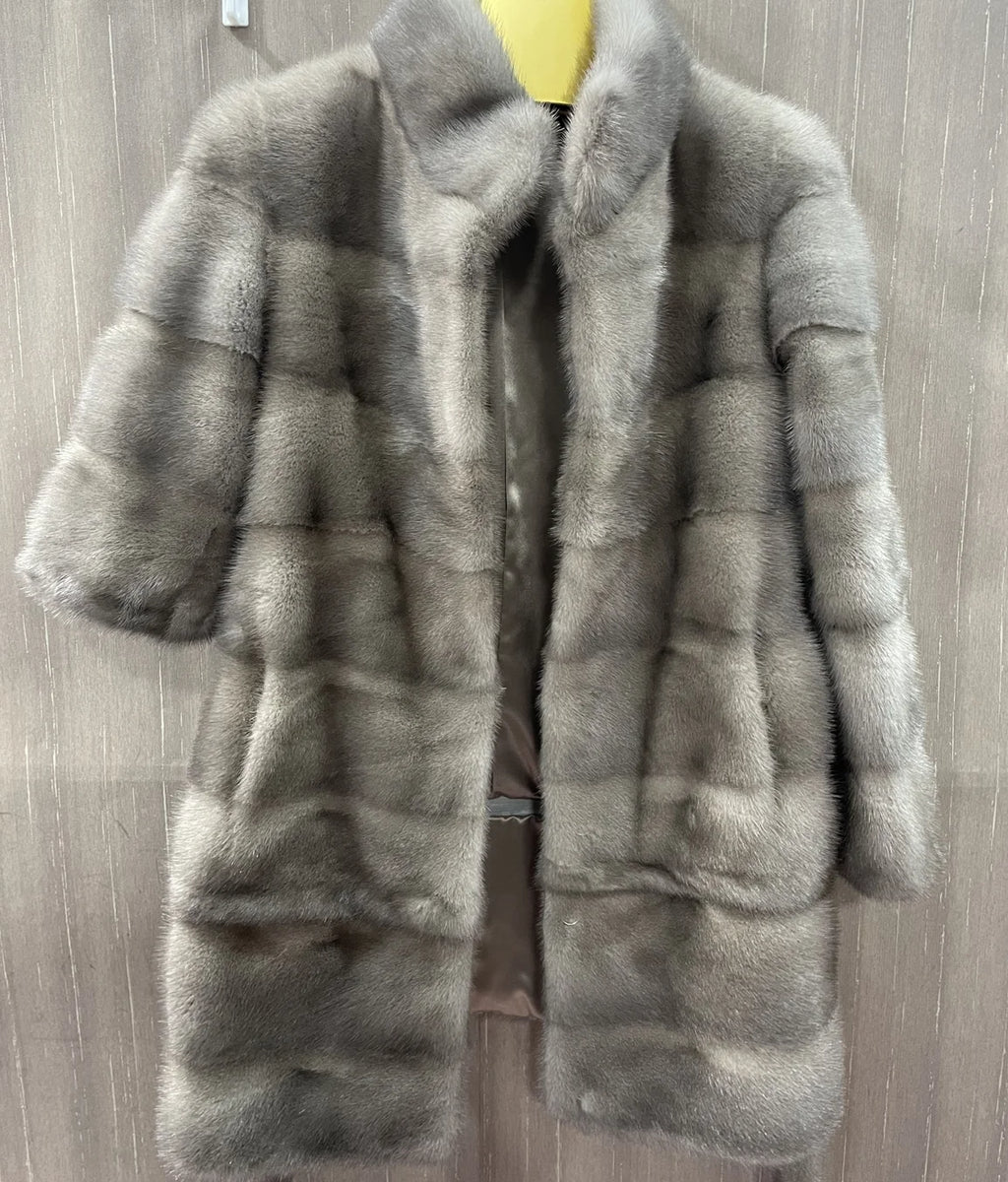Women's natural mink fur jacket with detachable bottom sleeves, three in one long luxury jacket